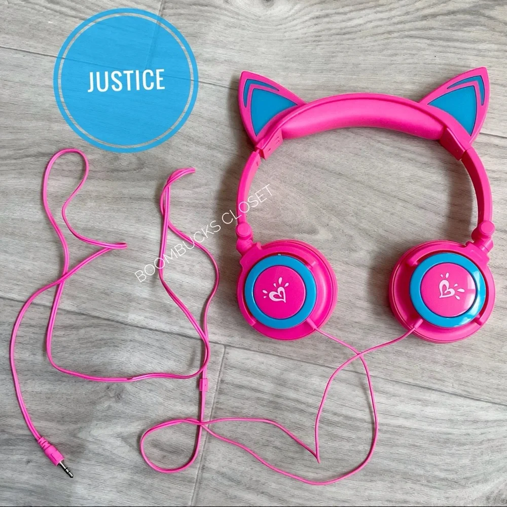 Brand New Justice Hot Pink Cat Ear Headphones with case